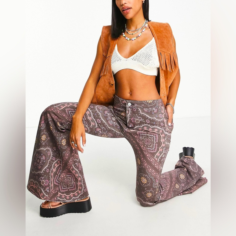 Free People Brown Paisley Flare Jeans